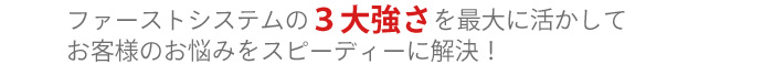 ファーストシステムの3大強さを最大に活かしてお客さまのお悩みをスピーディに解決！